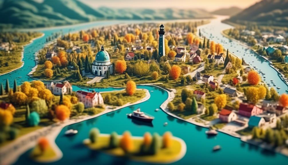 Excursii Delta Dunarii- Un model 3D al unui oraș cu un râu și copaci, cu Explorarea Dunării.